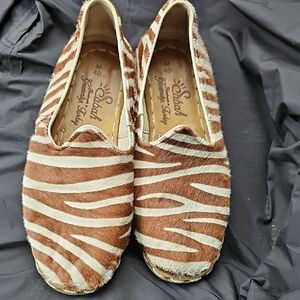 Sabah Zebra Print Loafers in Brown and Cream Womens Size 40
